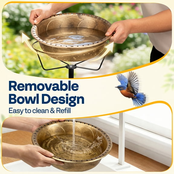 SPECSTAR Bird Bath for Outside, Outdoor 13'' Birdbath Bowl with Metal Ground Stake, Weather-Resistant ABS Bird Bath and Feeder for Garden, 1.45 Gallons, Copper