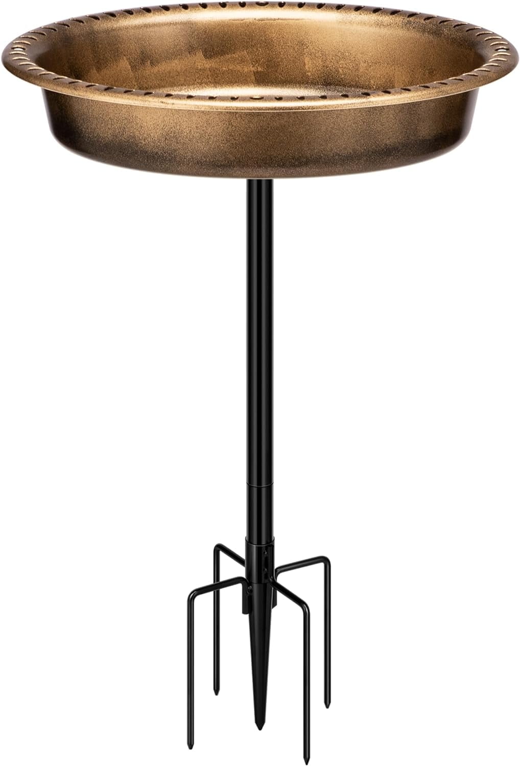 SPECSTAR Bird Bath, Oval Polyresin Birdbath Bowl with Metal Stake, 29 inch Height Outdoor Freestanding Birdfeeder, 1.3 Gallons, 5-Pronged Base, Copper