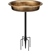 SPECSTAR Bird Bath, Oval Polyresin Birdbath Bowl with Metal Stake, 29 inch Height Outdoor Freestanding Birdfeeder, 1.3 Gallons, 5-Pronged Base, Copper