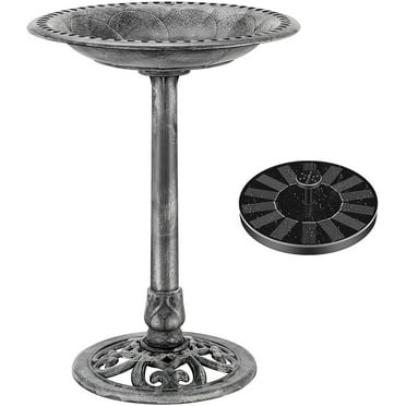 SPECSTAR Bird Bath, Polyresin Antique Outdoor Gray Garden Birdbath and Solar Powered Round Pond Fountain Combo Set