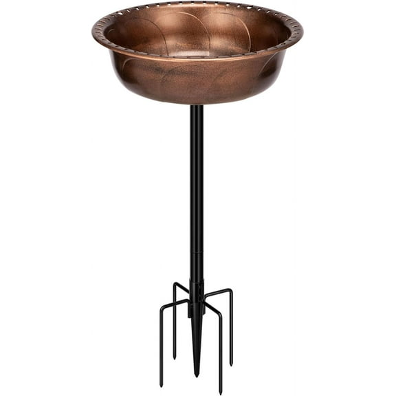SPECSTAR Bird Bath, Polyresin Birdbath Bowl with Metal Stake, 29 inch Height Outdoor Freestanding Birdfeeder, 1.4 Gallons, 5-Pronged Base, Bronze