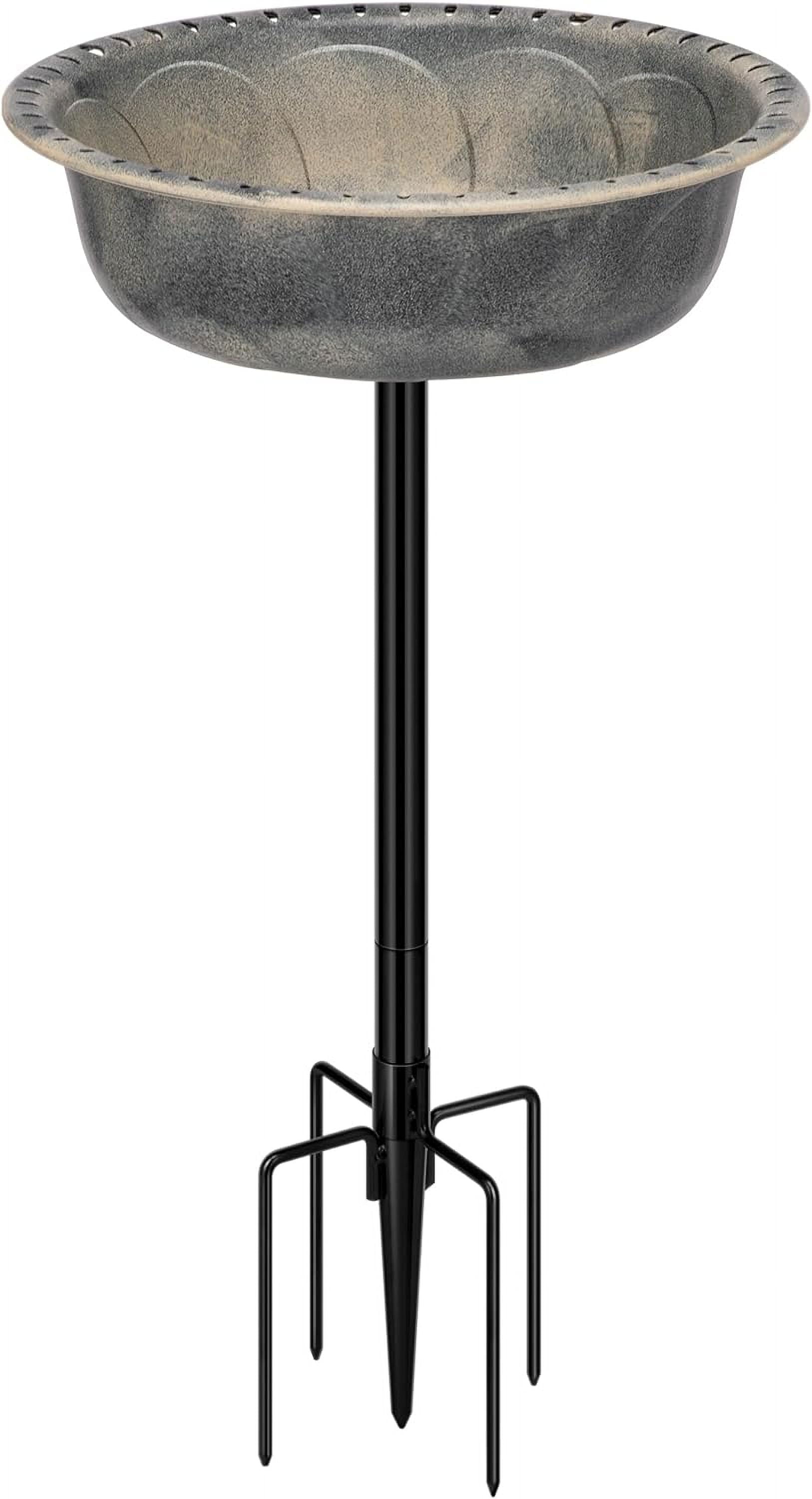 SPECSTAR Bird Bath, Polyresin Birdbath Bowl with Metal Stake, 29 inch Height Outdoor Freestanding Birdfeeder, 1.4 Gallons, 5-Pronged Base, Gray