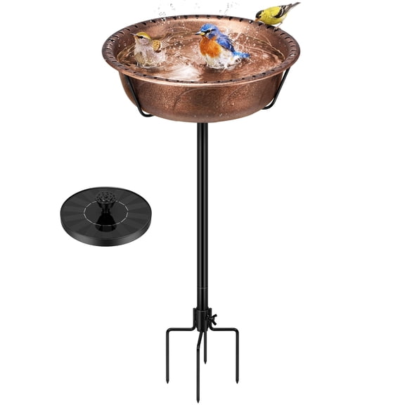SPECSTAR Bird Bath with Solar Fountain for Outside, Weather-Resistant ABS Birdbath Bowl with Solar Powered Pump, Metal Ground Stake for Outdoor, Garden, 1.45 Gallons, Bronze