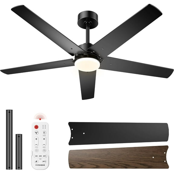 SPECSTAR Ceiling Fans with Lights, 52 inch Low Profile Ceiling Fan with Light and Remote, Flush Mount Black Ceiling Fan for Bedroom, 6+1 Speeds, 3CCT, Dimmable, Timer, Quiet Reversible DC Motor