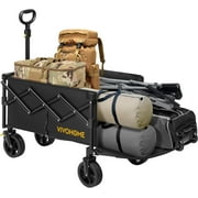 SPECSTAR 130L Collapsible Wagon with Tailgate, 320lb Load-Bearing Outdoor Utility with All-Terrain Wheels, Adjustable Handle, Cup Holders for Camping, Shopping, Garden, Sports, Picnic, Black