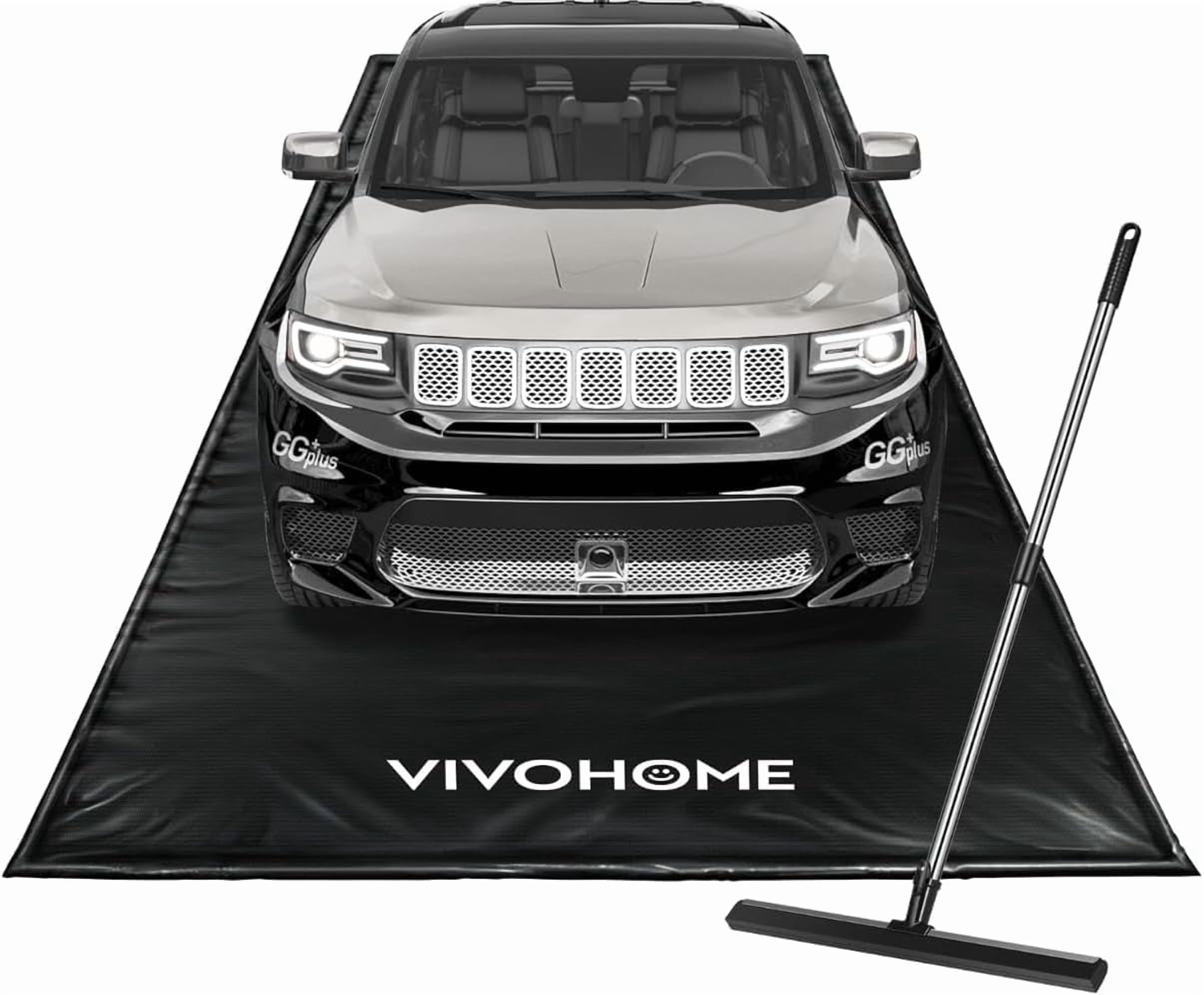 SPECSTAR Containment Mat (7'9" x 16') with Stay Put Corner, PVC Garage Floor Mats, Heavy Duty Garage Parking Mat with a Squeegee,Black
