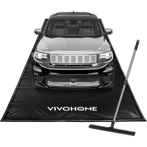 SPECSTAR Containment Mat (8'6" x 20') with Stay Put Corner, PVC Garage Mats for Floor with a Squeegee