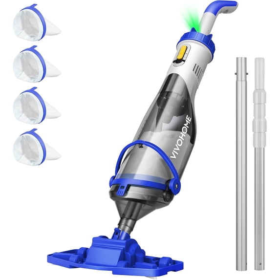 SPECSTAR Cordless Pool Vacuum with Telescopic & Extension Poles 9.12ft, 18.5 GPM Suction, 60-Min Run Time, Handheld Cleaner Rechargeable with Battery Indicator for Pools/Spas/Hot Tubs - Blue