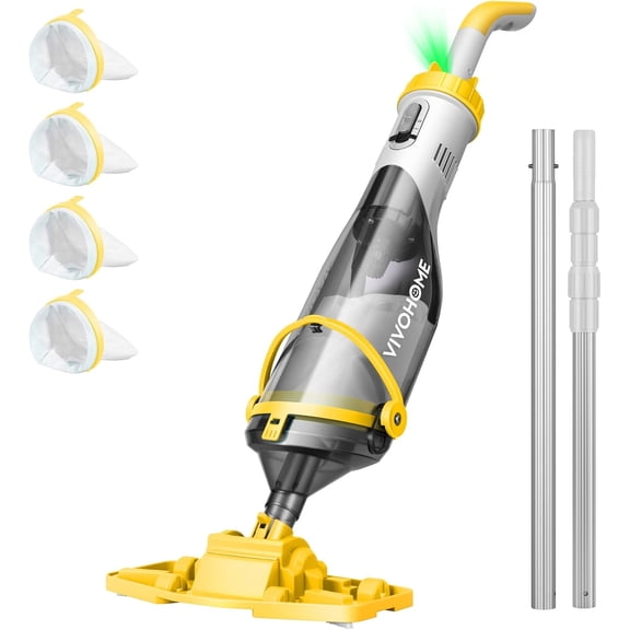 SPECSTAR Cordless Pool Vacuum with Telescopic & Extension Poles 9.12ft, 18.5 GPM Suction, 60-Min Run Time, Handheld Cleaner Rechargeable with Battery Indicator for Pools/Spas/Hot Tubs - Yellow