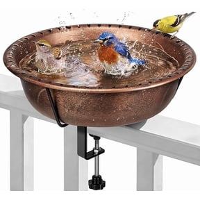SPECSTAR Deck Mounted Bird Bath for Outside, Weather-Resistant ABS Bird Bath and Feeder with Adjustable Metal Clamp for Railing, Fence, Balcony, 1.45 Gallons, Bronze