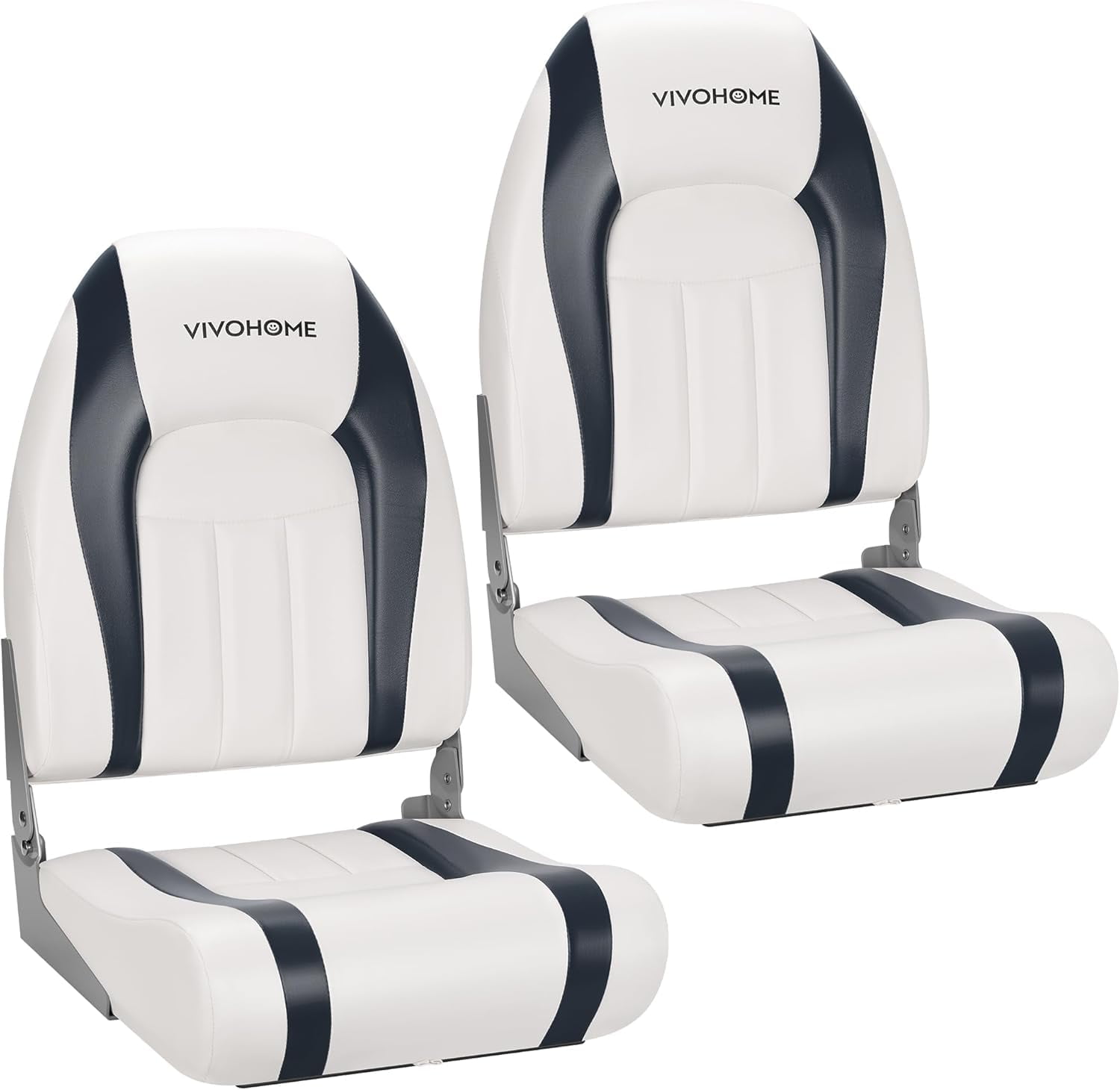 SPECSTAR Folding High Back Boat Seats 2 Pack, Waterproof Boat Captain Chairs, 4 Mounting Screws Included, White and Gray