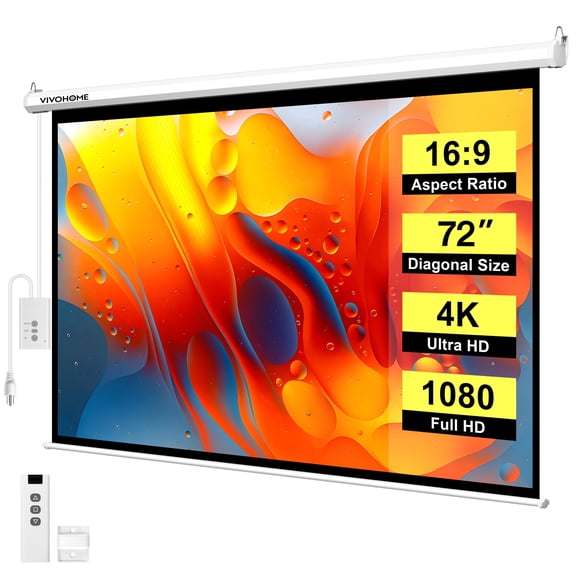 SPECSTAR Motorized Projector Screen with Remote, 16:9 84 Inch Auto Electric Projection Screen, HD 4K Movie Screen for Home Theater, Cinema, Office,White