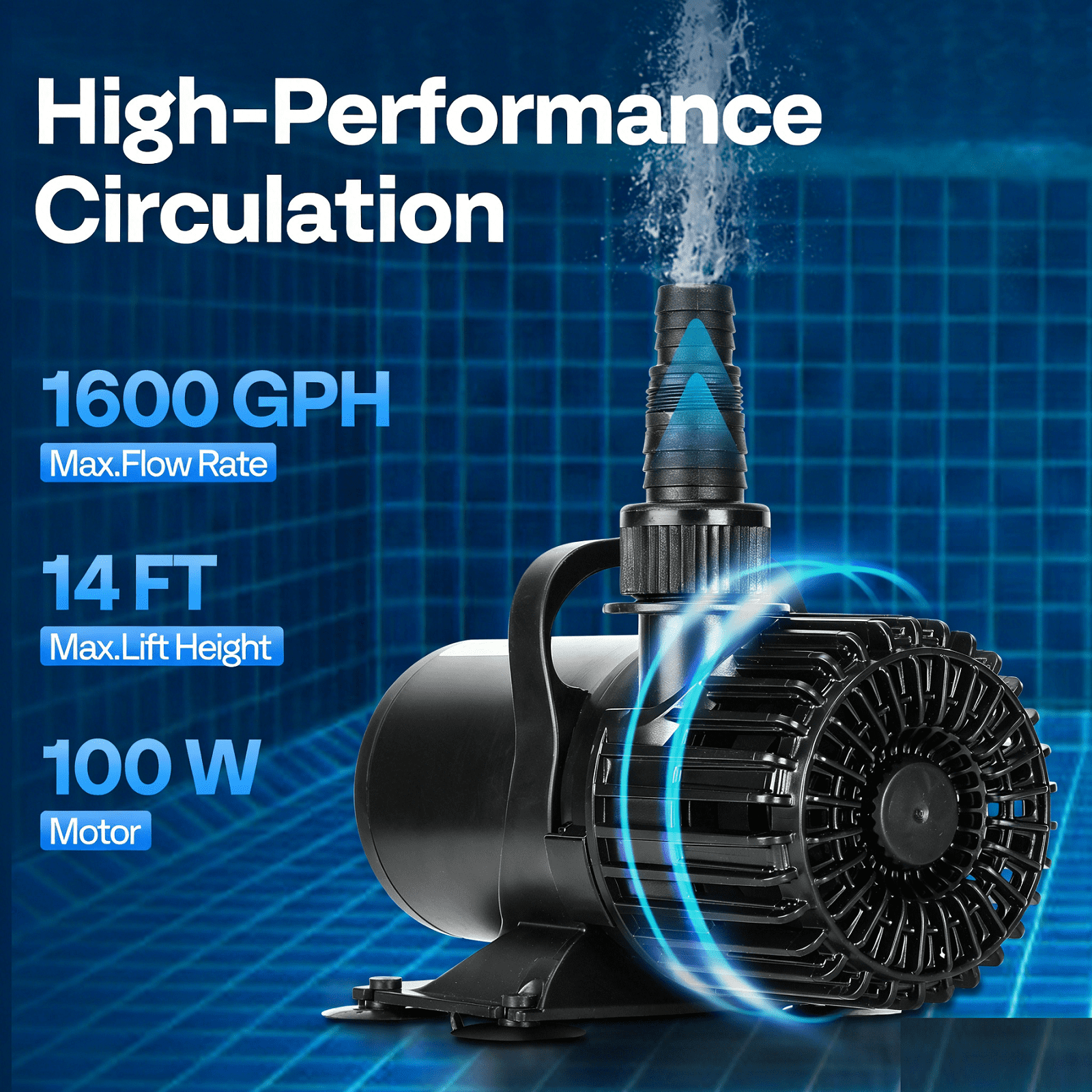 SPECSTAR Electric 100W 1600GPH Submersible Water Pump for Koi Pond Pool Waterfall Fountains Fish Tank and Aquarium, UL Certification