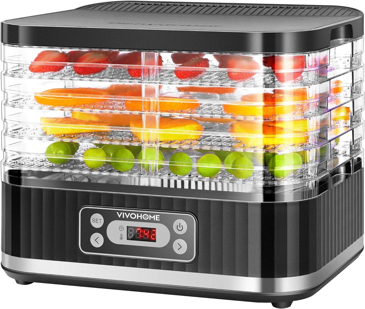 Black 5-Tray Adjustable Thermostat Food Dehydrator