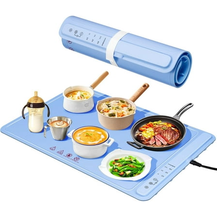 SPECSTAR Food Warming Mats 23.6"x15.7", Full Surface Heating 3-Level Temperature and Timer Settings, Rollable & Portable Electric Warming Tray for Parties, Gatherings and Everyday Use, Blue