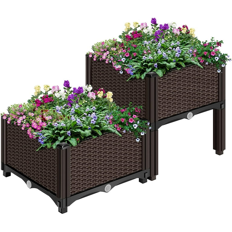 VH Plastic Raised Garden Bed Planter Kit Brown Set of 4 VH Plastic Raised Garden Bed Planter Kit Brown Set of 4