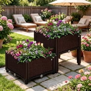 SPECSTAR Garden Bed Kit,Elevated Plastic Raised Garden Planter Kit, 17" x 17" x 7" (2 Pack, Brown)