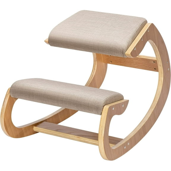 SPECSTAR Ergonomic Kneeling Chair,Rocking Stool Upright Posture for Home Meditation, Beige Linen Cusion