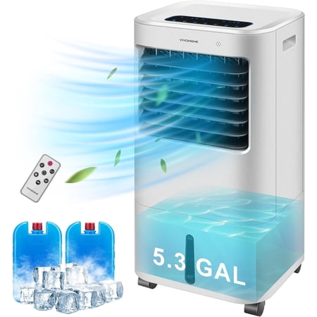 SPECSTAR Evaporative Air Cooler 600CFM with 5.3 GAL Water Tank Cooling Fan Humidifier with LED Display and Remote Control Ice Box for Indoor Home Office