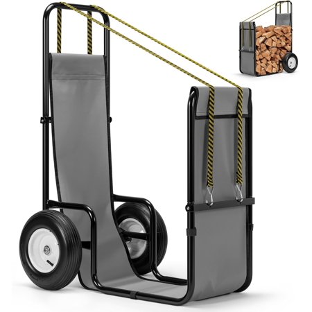 SPECSTAR Firewood Cart with Rubber Wheels and 600D Oxford Cloth, X-Large 300 LB Capacity Heavy Duty Steel Log Carrier Dolly Hauler, Wood Rack Storage Mover for Easy Transport Indoor Outdoor Use