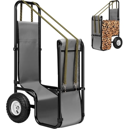 SPECSTAR Firewood Log Cart Carrier with Rubber Wheels and 600D Oxford Cloth, 250 lbs Capacity Heavy Duty Steel Dolly Hauler, Rolling Wood Rack Storage Mover for Easy Transport Indoor Outdoor Use