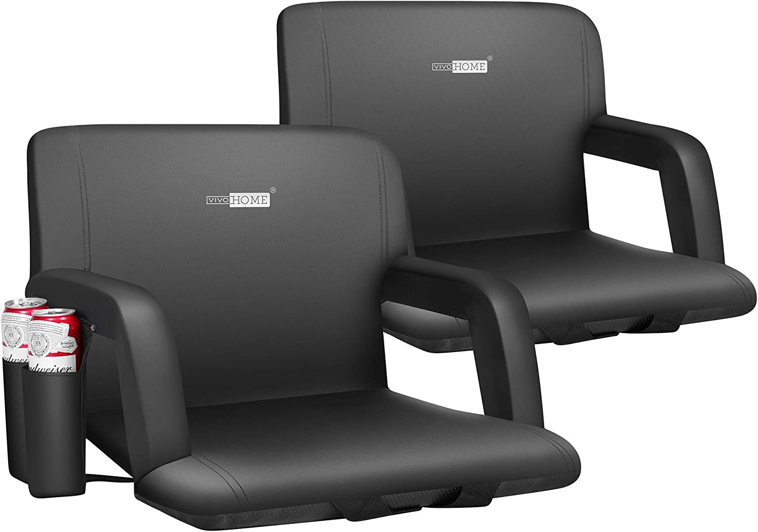 Black 20'' Portable Reclining Stadium Seat Chairs with Armrests, Set of 2