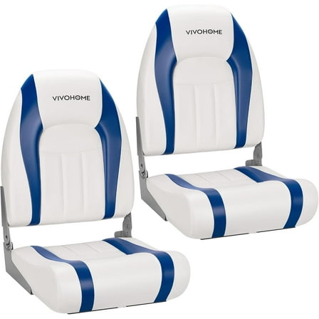 SPECSTAR Folding High Back Boat Seats 2 Pack, Waterproof Boat Captain Chairs, 4 Mounting Screws Included, White and Blue