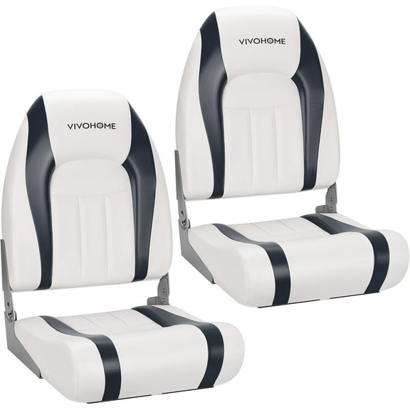 SPECSTAR Folding High Back Boat Seats 2 Pack, Waterproof Boat Captain Chairs, 4 Mounting Screws Included, White and Gray