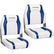 SPECSTAR Folding Low Back Boat Seats 2 Pack, Waterproof Boat Captain Chairs, 4 Mounting Screws Included, White and Blue