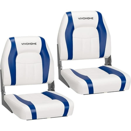 SPECSTAR Folding Low Back Boat Seats 2 Pack, Waterproof Boat Captain Chairs, 4 Mounting Screws Included, White and Blue