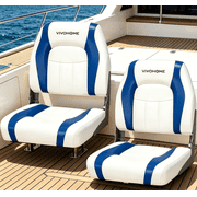 SPECSTAR Folding Low Back Boat Seats 2 Pack, Waterproof Fishing Boat Captain Chairs,4 Mounting Screws Included, White and Blue