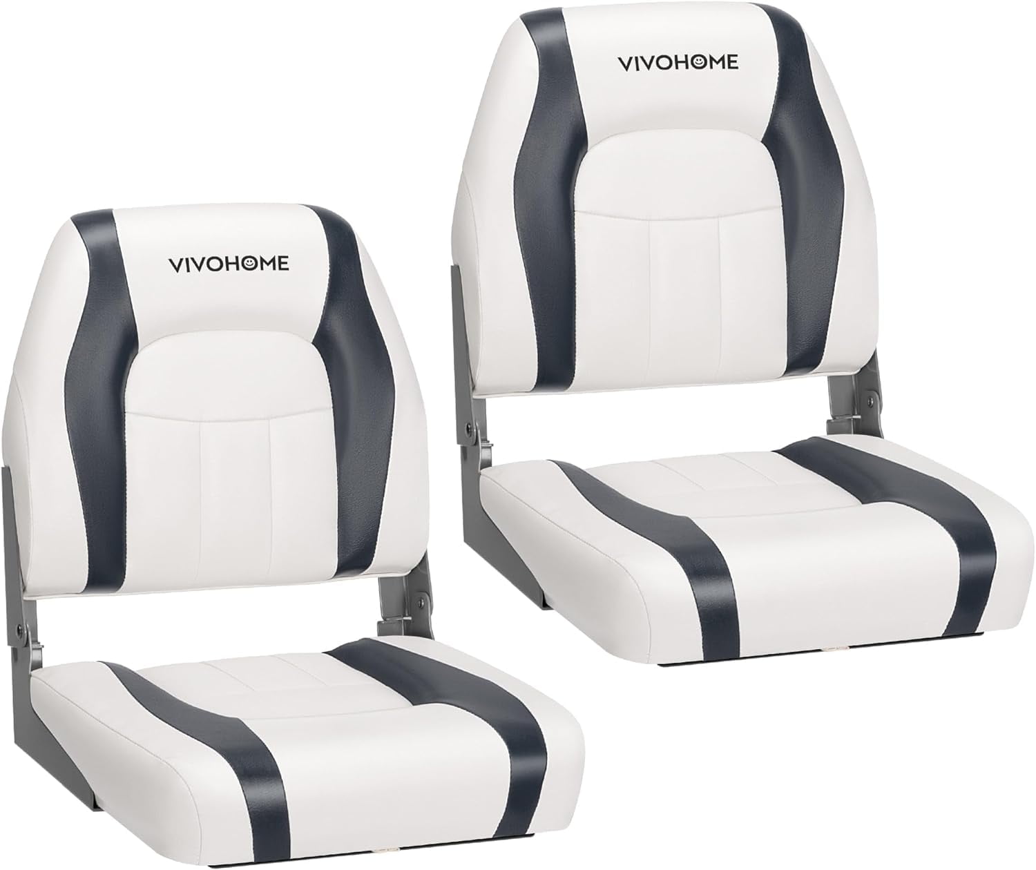 SPECSTAR Folding Low Back Boat Seats 2 Pack, Waterproof Boat Captain Chairs, 4 Mounting Screws Included, White and Gray