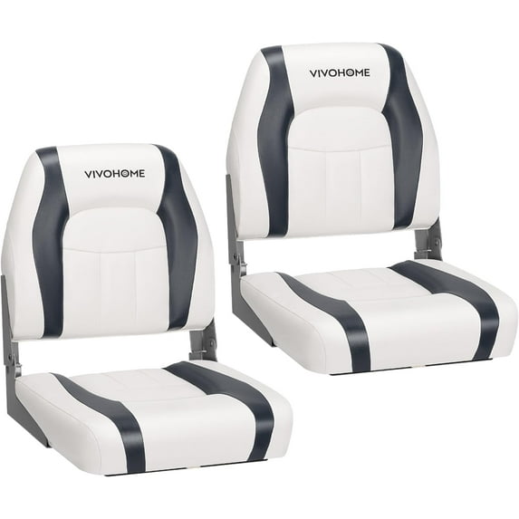 SPECSTAR Folding Low Back Boat Seats 2 Pack, Waterproof Boat Captain Chairs, 4 Mounting Screws Included, White and Gray