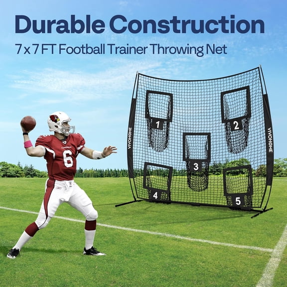 SPECSTAR Football Throwing Net, 7 x 7 ft Football Practice Net with 5 Throwing Target, Quarterback Training Equipment for Improving Throwing Accuracy, Includes Carry Bag