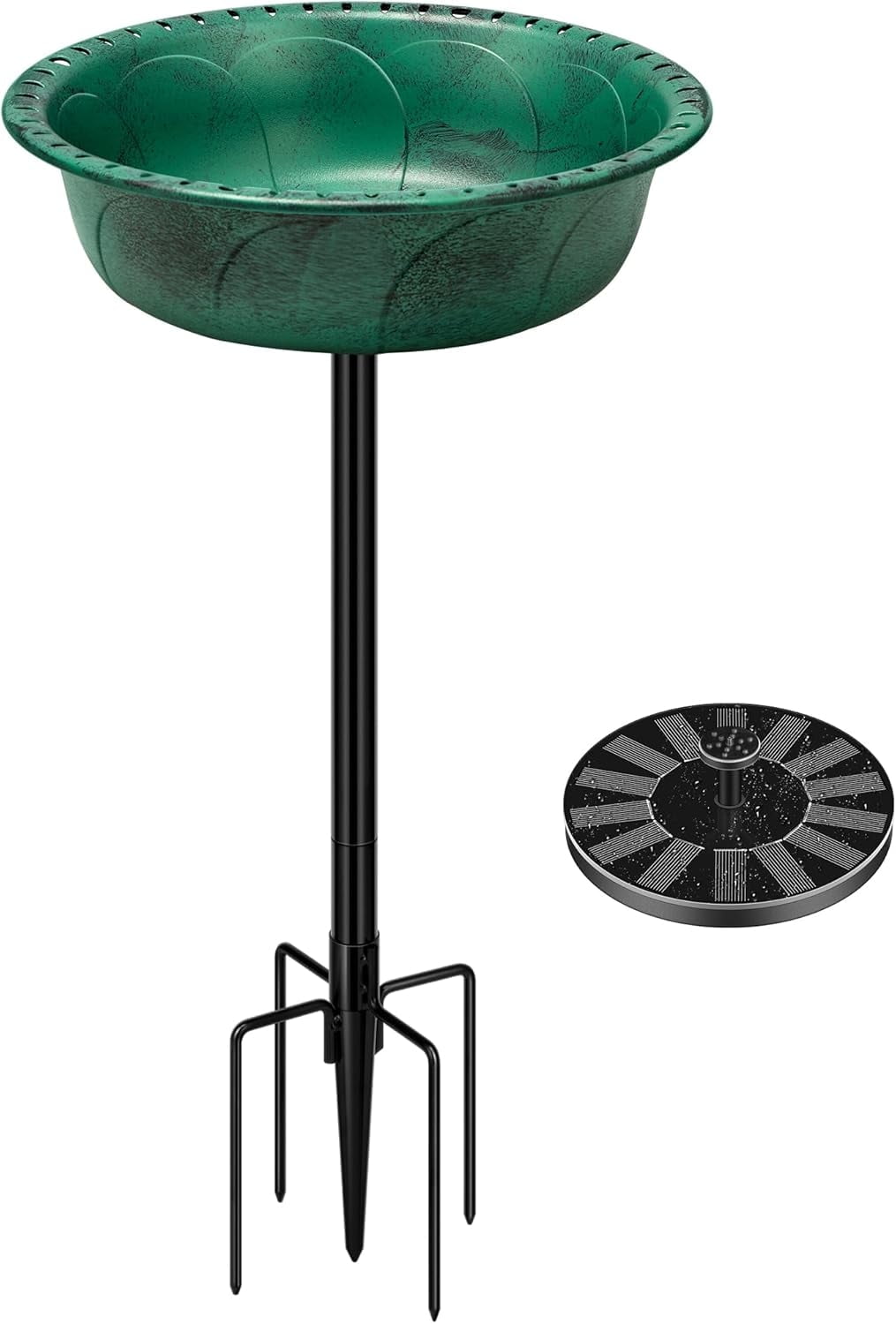 SPECSTAR Round Bird Bath and Solar Powered Round Pond Fountain Combo Set,Green