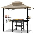 thumbnail image 1 of SPECSTAR 8' x 5' Grill Gazebo Canopy, Outdoor BBQ Gazebo Shelter with 2 Side Shelves & Double-Tiered Top, Taupe, 1 of 8