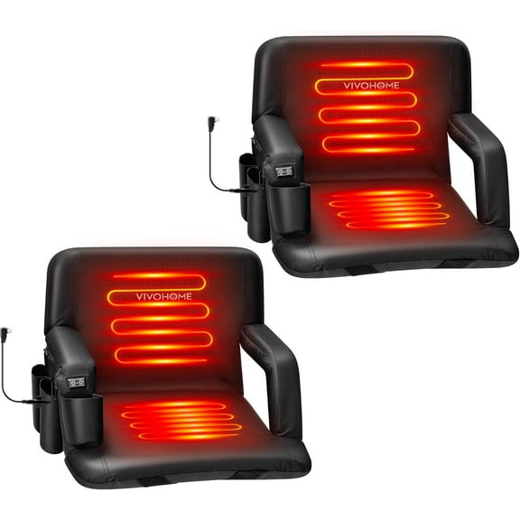 SPECSTAR Heated Stadium Seats with Back Support and Cushion, 2 Pack Bleacher Chairs with 12V 20W PD Fast Charging Type C Port, 3 Levels of Heat, NTC Overheat Protection System(Power Bank not Included