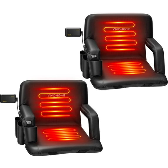 SPECSTAR 24" Heated Stadium Seats with 2*20000mAh Power Bank, 2 Pack Bleacher Chairs with 12V 20W PD Fast Charging Type C Port, NTC Overheat Protection System