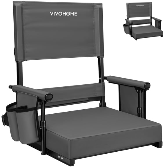 SPECSTAR Portable Stadium Seat with Back Support and Cushion,Height Adjustable High Back Bleacher Chair with Cup Holder and Shoulder Strap, Gray