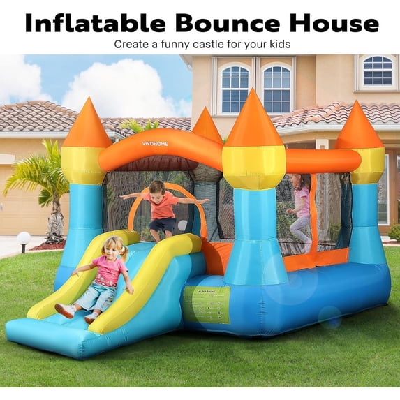 SPECSTAR Inflatable Bounce House Bouncer Jumping Castle with Slide 370W Air Blower for Kids Outdoor Backyard Indoor