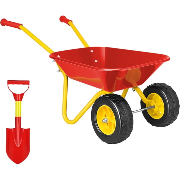 SPECSTAR Kids Wheelbarrow Children Garden cart with Toddler Gardening Tool Set Child Wheel Barrel Outdoor Indoor Toys Gift Red