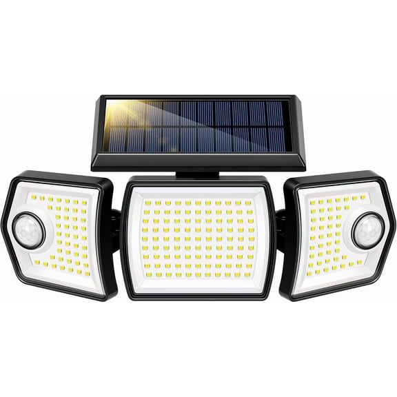 SPECSTAR Linkable Solar Flood Lights Outdoor, 2 Adjustable Motion Sensors Security Lights with 3 Heads, 2500LM, IP65 Waterproof, Solar Powered for Outside, Yard, Porch, Patio