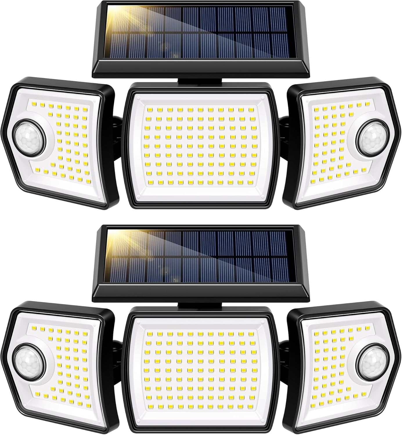 SPECSTAR Linkable Solar Flood Lights Outdoor, 2 Adjustable Motion Sensors Security Lights with 3 Heads, 2500LM, IP65 Waterproof, Solar Powered for Outside, Yard, Porch, Patio, 2 Pack
