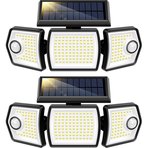 SPECSTAR Linkable Solar Flood Lights Outdoor, 2 Adjustable Motion Sensors Security Lights with 3 Heads, 2500LM, IP65 Waterproof, Solar Powered for Outside, Yard, Porch, Patio, 2 Pack