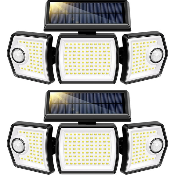 SPECSTAR Linkable Solar Flood Lights Outdoor, 2 Adjustable Motion Sensors Security Lights with 3 Heads, 2500LM, IP65 Waterproof, Solar Powered for Outside, Yard, Porch, Patio, 2 Pack