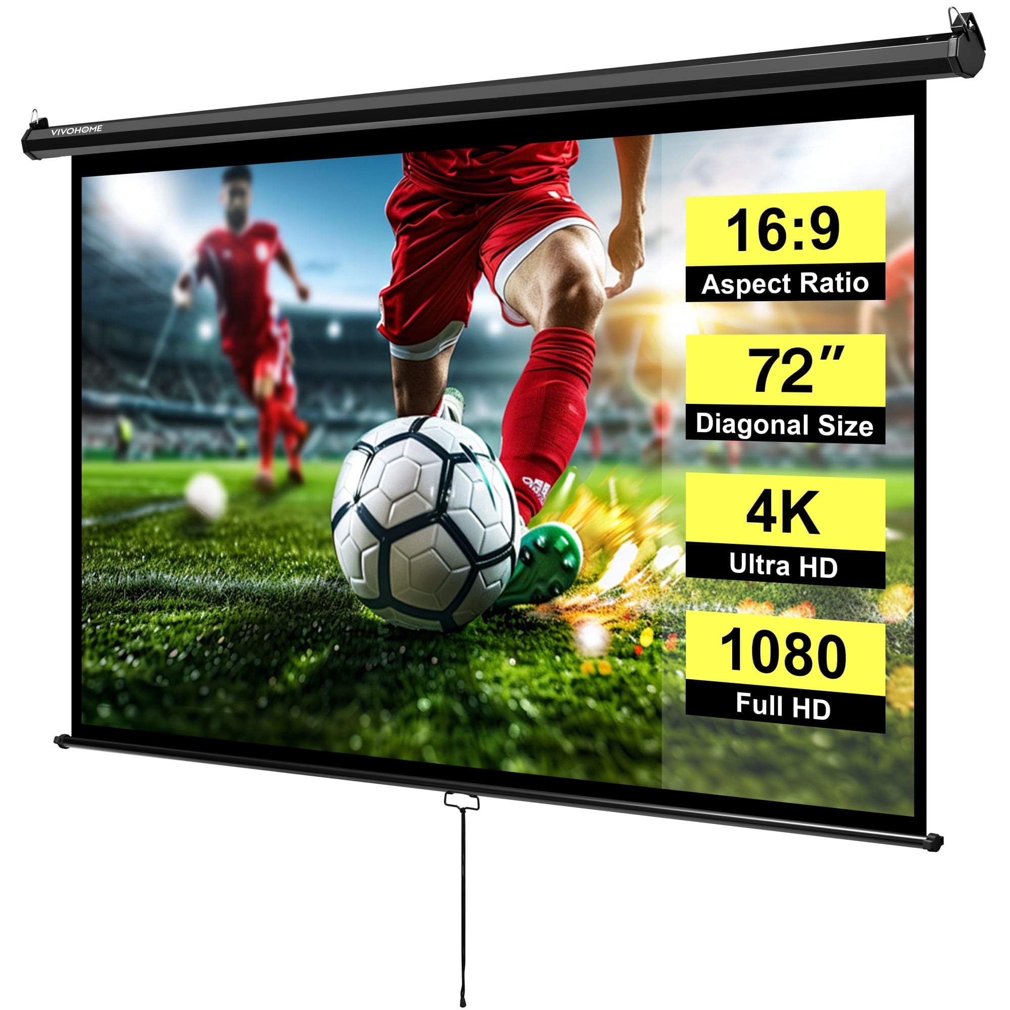 SPECSTAR 72 inch Manual Pull Down Projector Screen, 16:9 HD Retractable ...