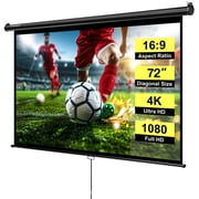 SPECSTAR 72 inch Manual Pull Down Projector Screen, 169 HD Retractable Projector Screens with Auto Locking for Movie Home Theater Cinema Office Video Game, Black