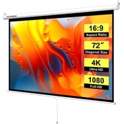 SPECSTAR 72 inch Manual Pull Down Projector Screen, 169 HD Retractable Projector Screens with Auto Locking for Movie Home Theater Cinema Office Video Game, White