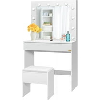 SPECSTAR Makeup Vanity Set with 12 Light Bulbs, Makeup Dressing Table with Lighted Mirror and Large Drawer, White