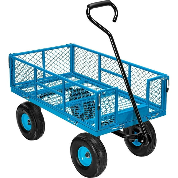 SPECSTAR Mesh Steel Garden Cart 880lb. Capacity, 38" x 21" with Removable Sides and 10 inch Wheels, Blue
